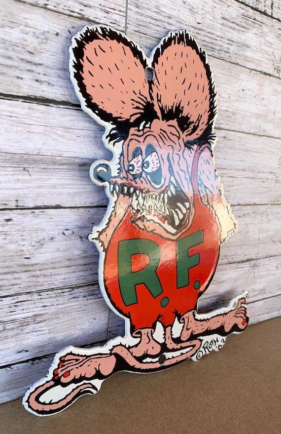 Ratfink Porcelain Sign • Ed Roth Style Hot Rod Art • 8x6.5” Metal