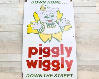 Vintage Piggly Wiggly Porcelain Sign Grocery Store Advertising Farm Kitchen Decor