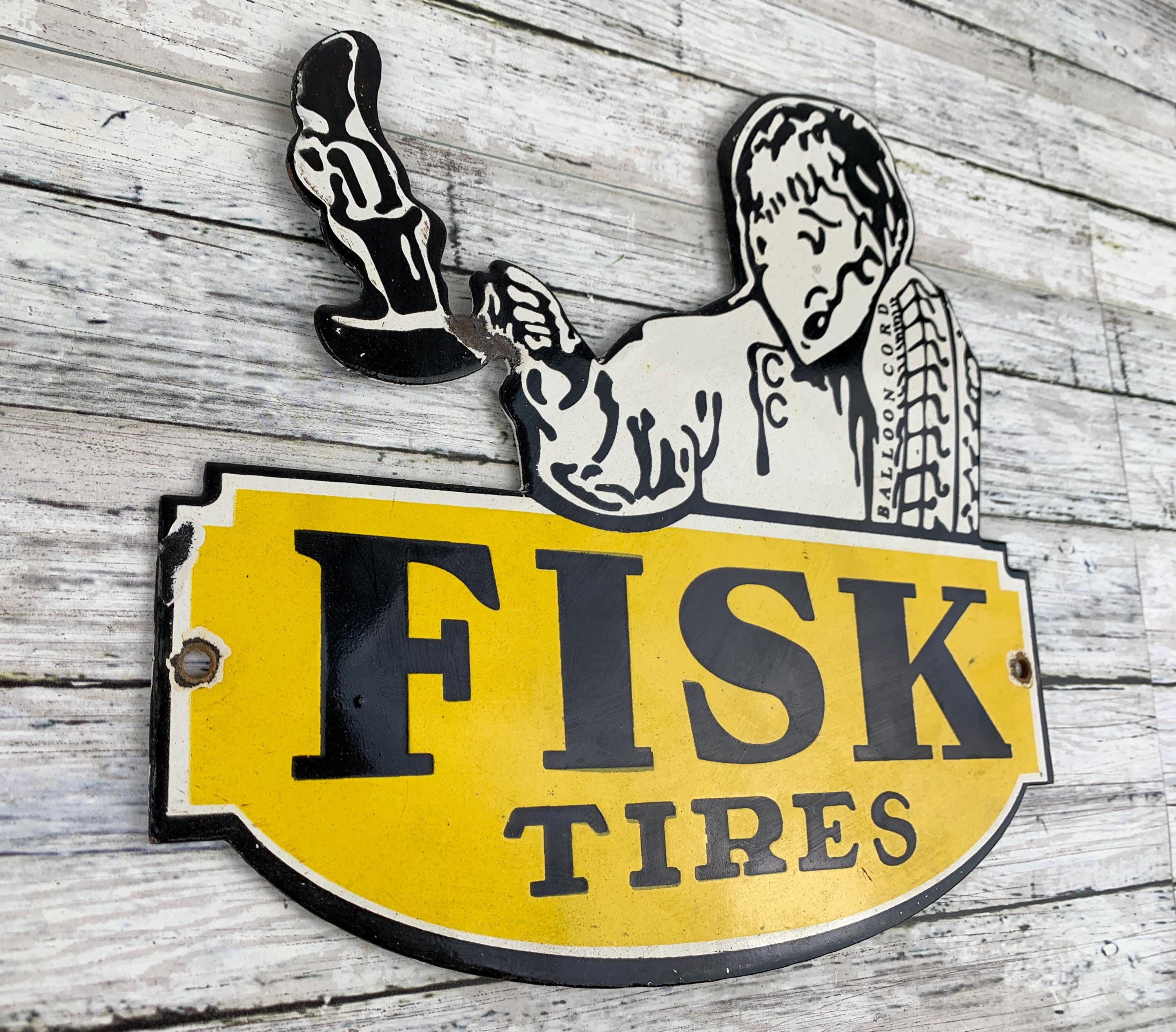 Vintage Fisk Tires Porcelain Sign Balloon Cord | Gas Station Garage ...