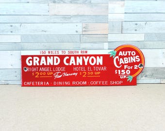 Vintage Grand Canyon Porcelain Sign Travel Advertising Auto Cabins Fred Harvey