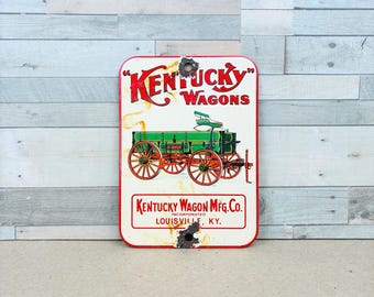 Kentucky Wagons Porcelain Enamel Sign | Louisville KY Wagon Advertising | Farm Garage Americana Wall Decor