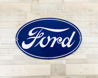 Vintage Ford Porcelain Sign: Garage Decor, Auto Shop Sign (11x7)