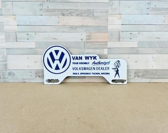Vintage Volkswagen Porcelain Sign – VW Dealer Tucson AZ – Van Wyk Advertising Plate – Gas & Oil Auto Memorabilia