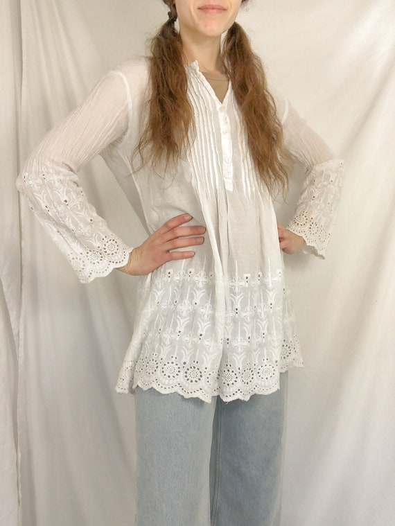 Vintage Early 1900/'s White Half Slip with Eyelet Ruffle