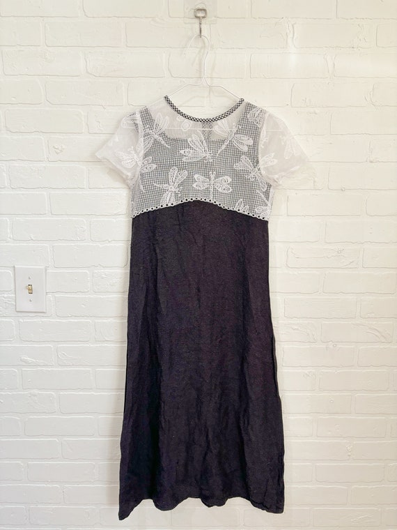 Black and white dragonfly dress-S