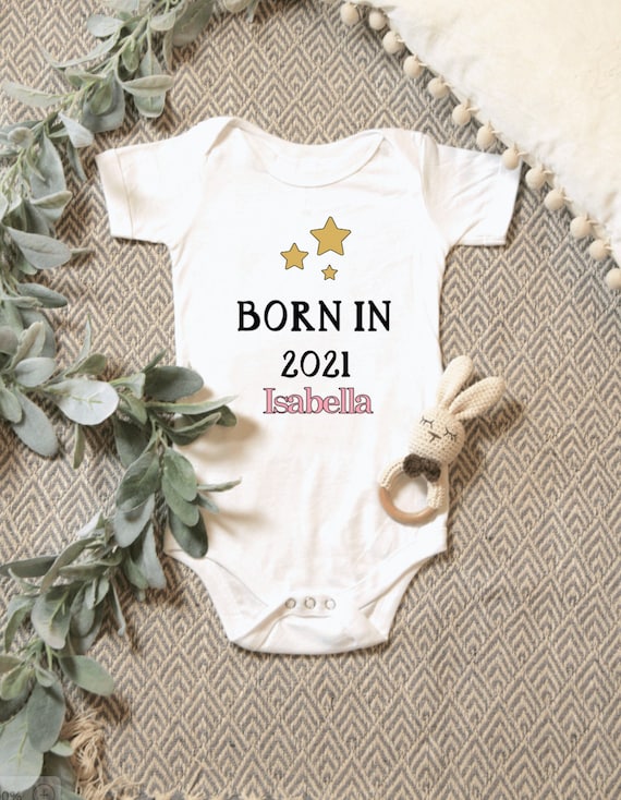 Born in 2021 Baby Girl Stars Baby Onsie Cute Baby Bodysuit Baby Vest  Personalised Baby Outfit Newborn Baby 