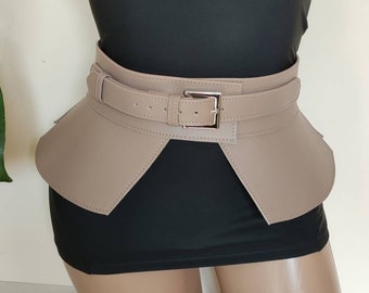 Peplum belt, Women's leather belt, Beige leather belt, peplum, handmade belt Made in Ukraine
