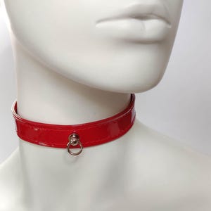 Rock the Night with a Red Leather Choker featuring a Stylish D-Ring