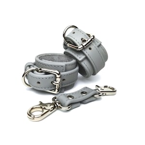 Minimalist Bondage Cuffs in Gray Leather | Perfect Gift for Couples | Indulge in Sensual Play
