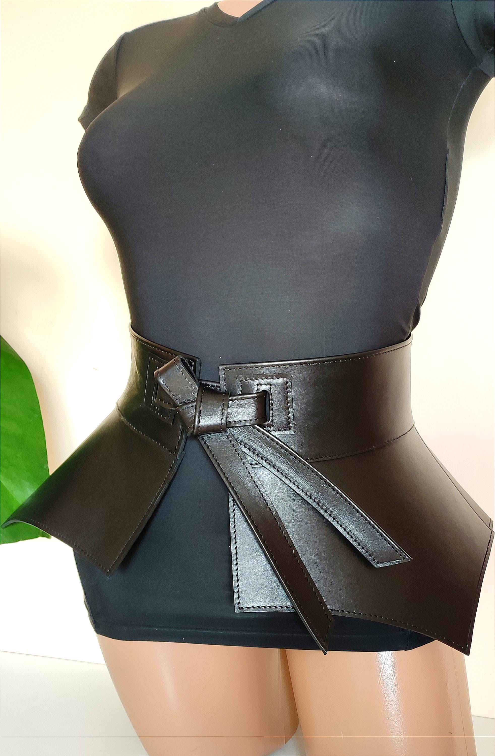 peplum leather top with belt