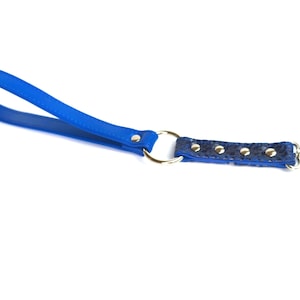 Statement Piece: Vibrant Blue Leather Play Leash with Eye-Catching Python Pattern