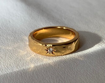 Starburst ring, pave ring, Statement ring, thick 18k gold ring