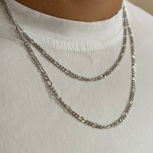 Men sterling silver Figaro chain Necklace - Figaro chain - Mens 2mm/3mm/4mm necklace chain - Men’s long lasting silver chain