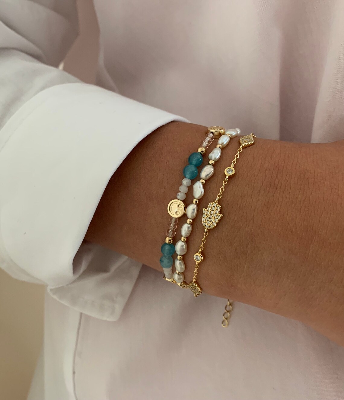 Evil Eye Bracelet Hamsa Hand Bracelet Dainty Hamsa Bracelet Etsy UK