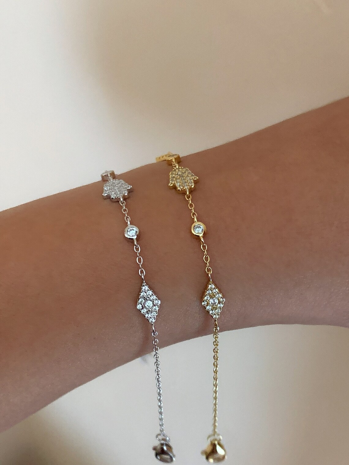 Evil Eye Bracelet Hamsa Hand Bracelet Dainty Hamsa Bracelet Etsy UK