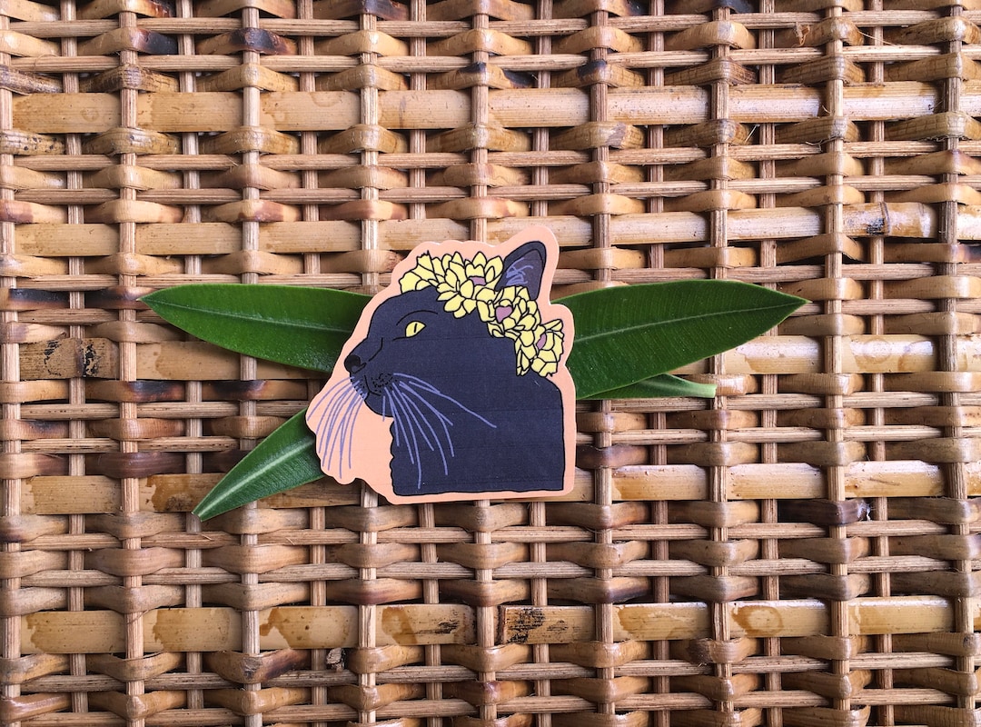 Black Cat With Flower Crown Doodle Waterproof Vinyl Sticker ...