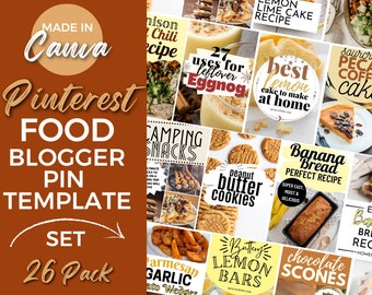 Food Blogger Pinterest Templates, Food Blog Pinterest Marketing, Social Media Graphics, Editable Pinterest Pins, Blogger Templates