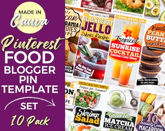 Food Blogger Pinterest Pin Templates for Canva (10 Pack)