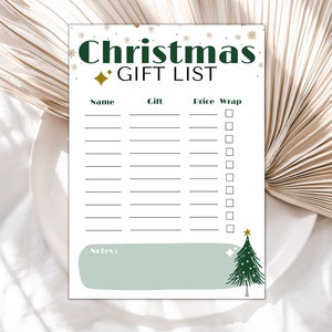 Christmas Gift List Template, Christmas Gift Tracker, Holiday Gift List, Christmas Shopping List, Christmas Gift List Printable