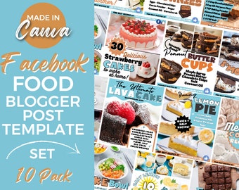 Plantilla de publicación de Facebook para blogger de comida: Canva editable (paquete de 10)