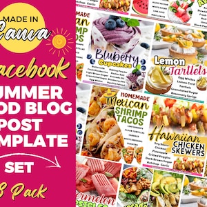 8 Facebook Templates, Summer Food Blogger Templates, Facebook Canva Templates, Facebook Engagement Post, Facebook Templates for Canva