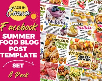 Summer Food Blog Facebook Vorlagen für Canva (8 Pack)