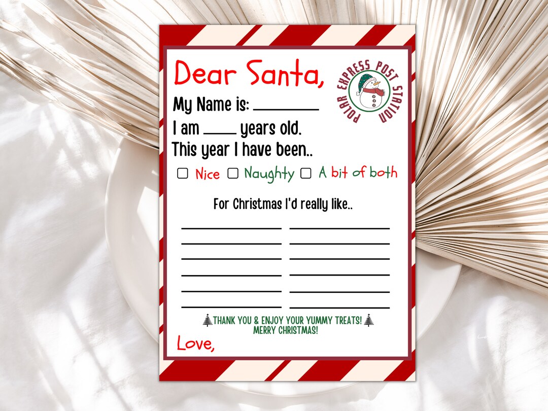 Printable Letter to Santa Template: Kids Christmas Wish List (PDF ...