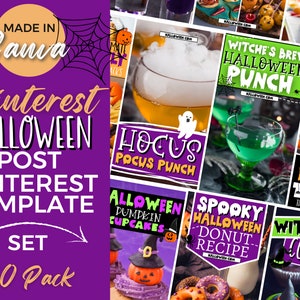 10 Halloween Template, Pinterest Pins, Halloween Pinterest Pins, Canva Templates, Pinterest Template, Halloween Pinterest Templates