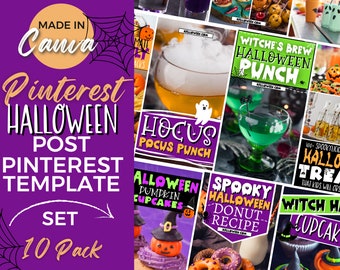 10 Halloween Template, Pinterest Pins, Halloween Pinterest Pins, Canva Templates, Pinterest Template, Halloween Pinterest Templates
