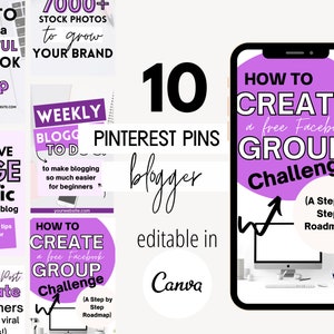 10 Canva Templates for Bloggers, Editable Pinterest Pin Templates, Custom Pinterest Templates, Canva Pinterest Template,  Graphic Templates
