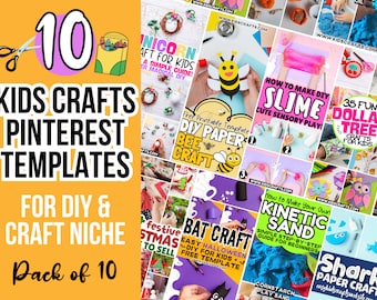 10 Pinterest Templates, Kids Crafts Pinterest Templates, DIY Crafts Pinterest Pins, Pinterest Canva Templates, Craft Blogger Templates