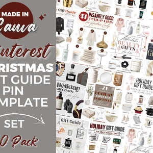 10 Christmas Pinterest Templates, Gift Guide Template, Pinterest Pins, Pinterest Pin Templates, Pinterest Pins Canva, Christmas Templates