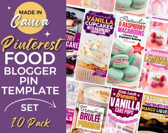 Food Blogger Pinterest Pin Templates: Canva Editable (10 Pack)