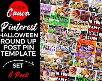 8 Halloween Templates, Pinterest Templates, Pinterest Pins, Canva Pinterest, Pinterest Pin, Pinterest Pin Template, Food Template