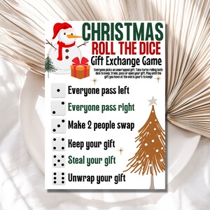 Christmas Gift Exchange Dice Game, Christmas Party Game Printable, Christmas Roll The Dice Game, Holiday Gift Exchange Game, Christmas Game