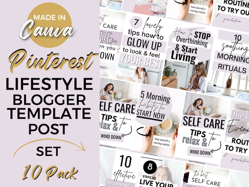 Blogger Editable Pinterest Templates, Wellness Canva Template, Pinterest Pins, Pinterest Templates Canva, Blogger Pinterest Templates image 1