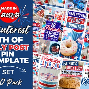 4th of July Pinterest Templates, Pinterest Pins, Canva Pinterest Templates, Pinterest Pin Templates, Pinterest Template, Food Templates
