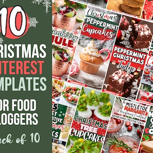 10 Christmas Pinterest Templates, Christmas Pinterest Pins, Pinterest Templates Canva, Canva Pinterest Pins, Food Blogger Templates