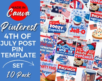 4th of July Pinterest Templates, 4th of July Template, Pinterest Pins, Canva Pinterest Templates, Pinterest Marketing, Canva Pins, Pinterest