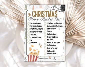 Christmas Movie List, Winter Bucket List, Christmas Movies Bucket List, Christmas Printable Games, Christmas List Printable, Holiday Prints