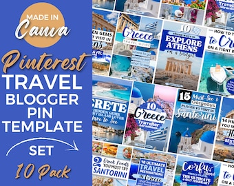 Travel Pinterest Pin Templates for Canva: Blogger Set (Digital Download), Travel Blogger Templates, Pinterest Templates