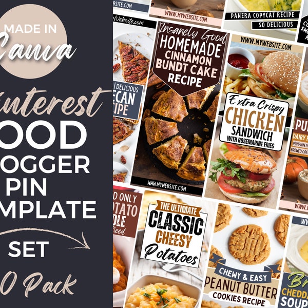 Pinterest Templates, Pinterest Template, Pinterest Pins, Food Blogger Pinterest Pins, Canva Template, Food Blog, Pinterest Canva Templates