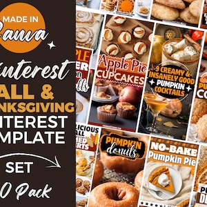 10 Pinterest Templates, Pinterest Pin Templates, Fall Pinterest Templates, Pinterest Pins, Pinterest Canva Templates, Food Blogger Templates