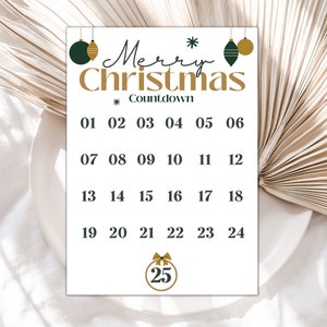 Countdown To Christmas Printable, Christmas Countdown, Advent Calendar Printable, Days Until Christmas Printable, Holiday Countdown