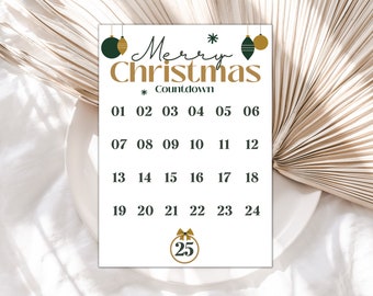 Countdown To Christmas Printable, Christmas Countdown, Advent Calendar Printable, Days Until Christmas Printable, Holiday Countdown