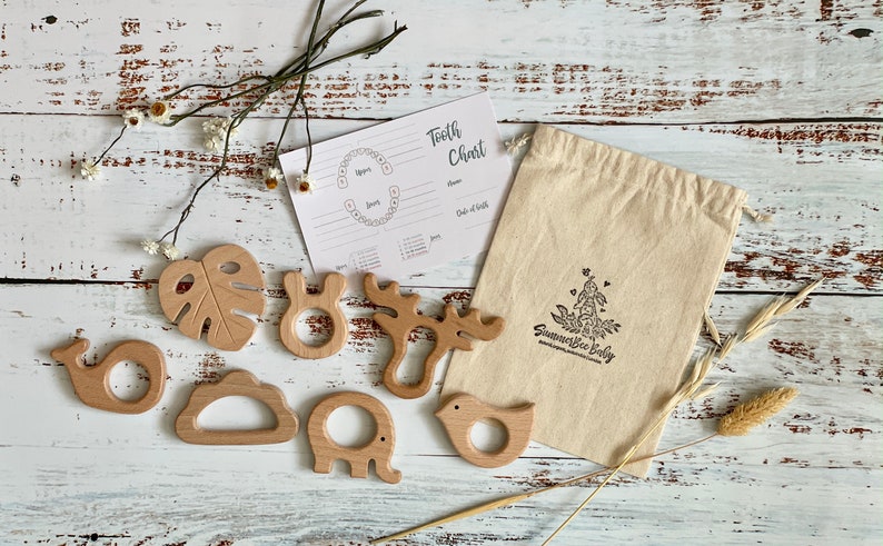 Natural Beechwood Teether Animal Shape Teething Gift SummerBee Baby Baby Sensory Toy Gender Neutral Gift Baby Shower Gift