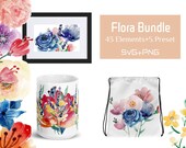 43 Flower SVG PNG Bundle, Wedding T-shirt Wall Art Design,Watercolor Flower Leaf Clipart SVG Template,Wildflower Botanical Bouquet Flora svg