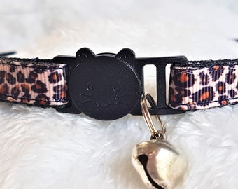 Handmade Leopard Print Cat Collar. Adjustable, Lightweight, Animal Print, Bird Saver, Bell,