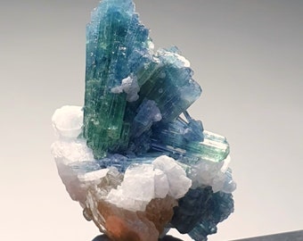 Tourmaline Crystal Peacock Bi Color Spray bunch cluster with feldspar Muscovite Combined from Afghanistan mine , 13 Carats