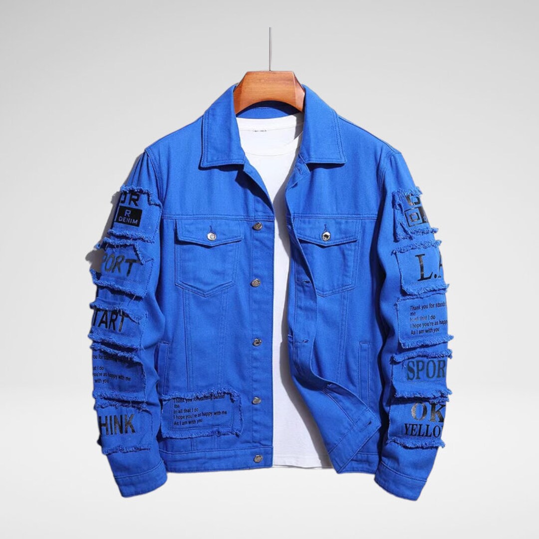 Blue Fleece Lined Denim Jacket 3/4 Sleeve Unisex Jeans Jacket